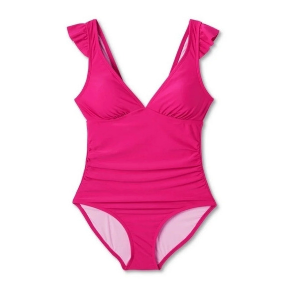 NWOT Kona Sol Women's Ruffle Shoulder High Coverage 1 PC Swimsuit L 12-14 - Picture 2 of 7